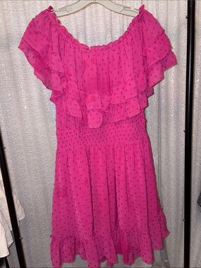 Bluivy Hot Pink Off-Shoulder Ruffle Dress